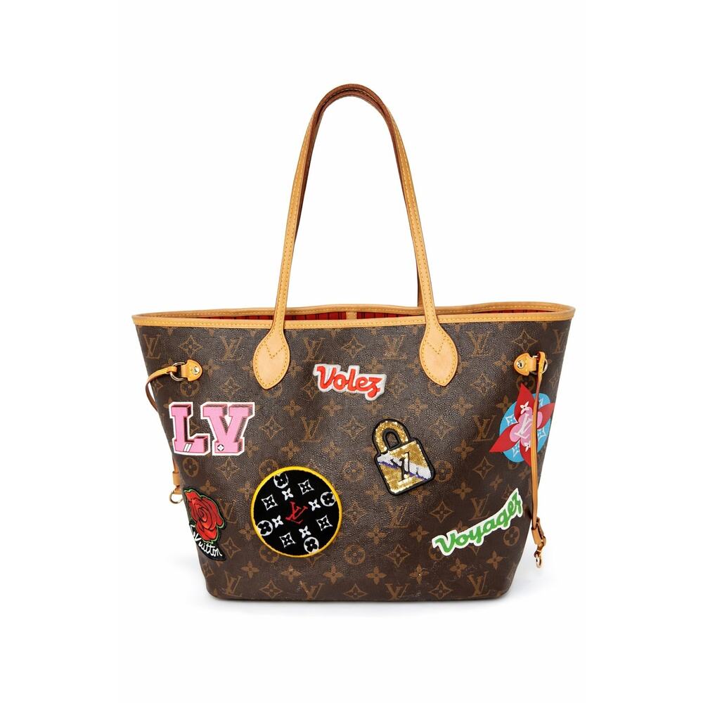 Louis Vuitton Neverfull MM World Tour Monogram Tote Bag w/ Patches Authentic